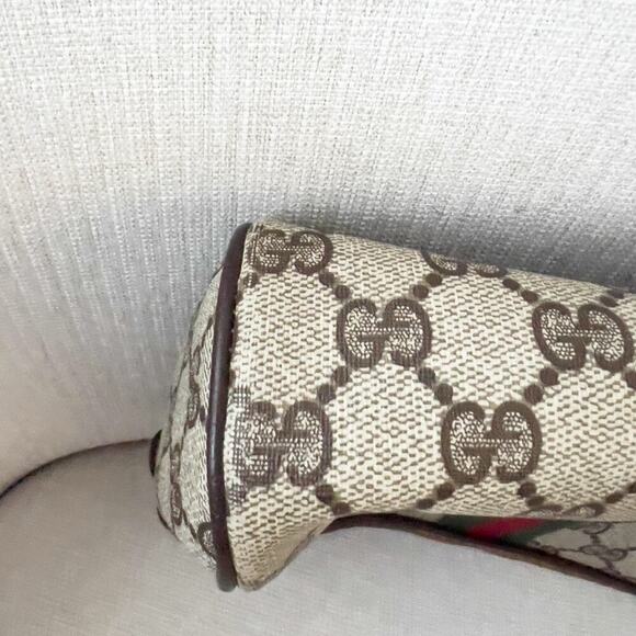 Vintage Gucci Bag Toiletry Clutch Brown GG Logo Tan Zip 80's - Picture 6 of 13